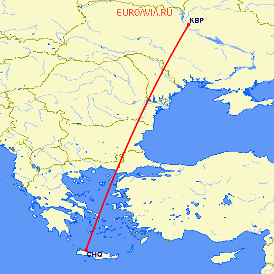 перелет Киев — Chania на карте