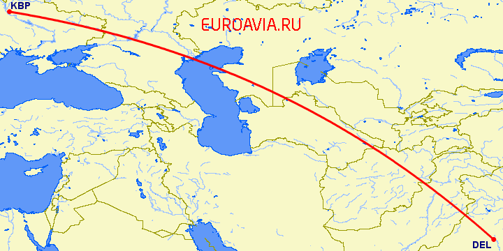 перелет Киев — Нью Дели на карте