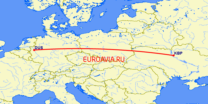 перелет Киев — Дюссельдорф на карте