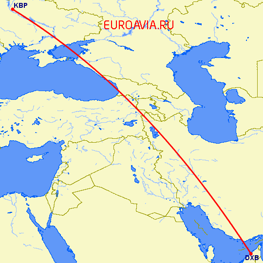 перелет Киев — Дубай на карте