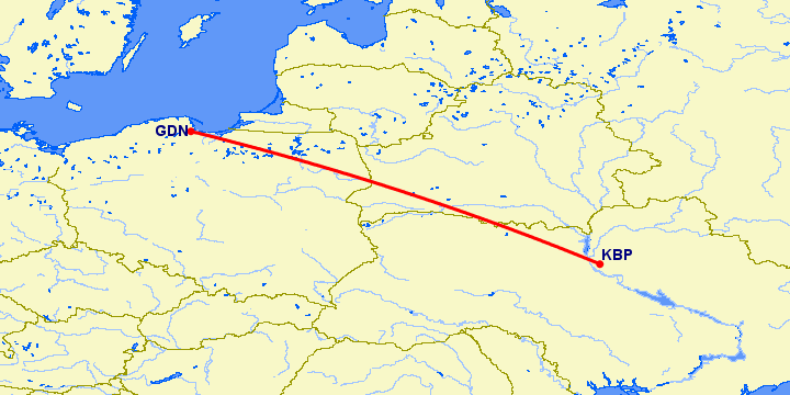 перелет Киев — Гданьск на карте