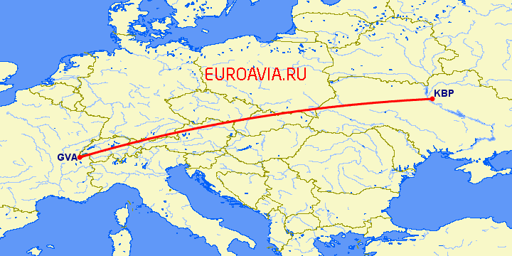 перелет Киев — Женева на карте