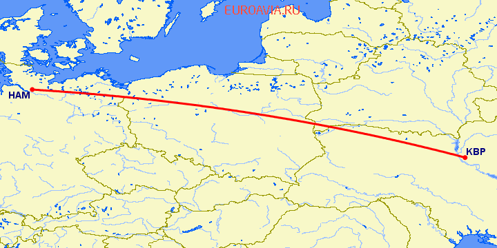 перелет Киев — Гамбург на карте