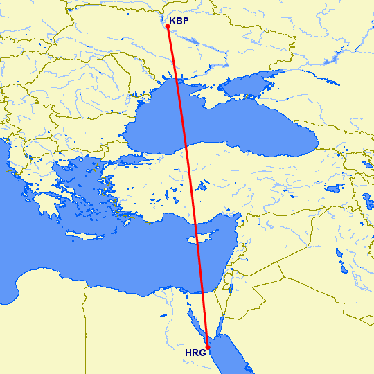 перелет Киев — Хургада на карте