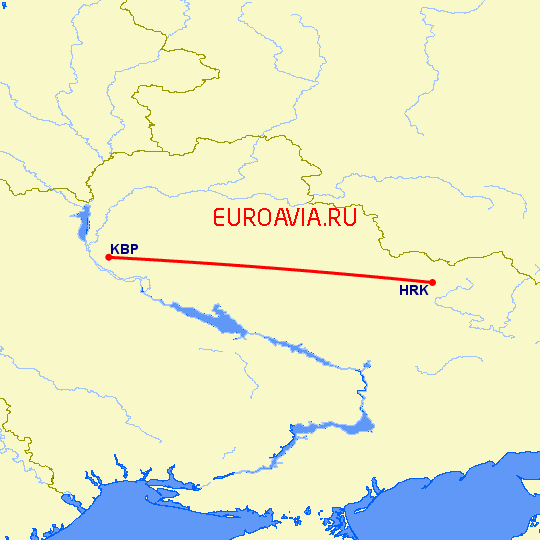 перелет Киев — Харьков на карте