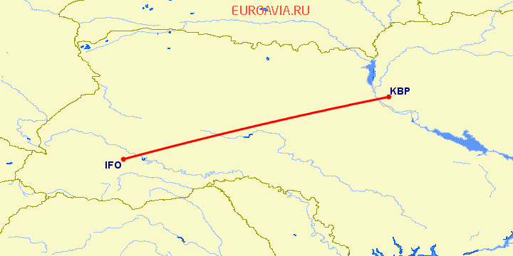 перелет Киев — Ивано Франковск на карте