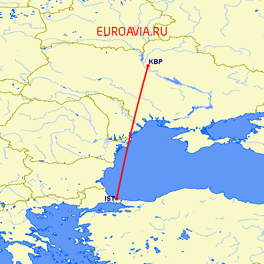 перелет Киев — Стамбул на карте