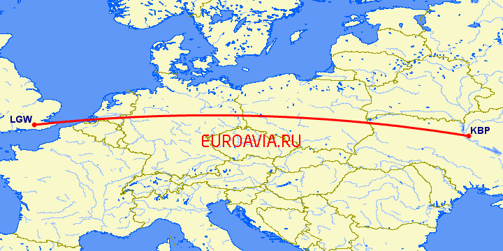 перелет Киев — Лондон на карте