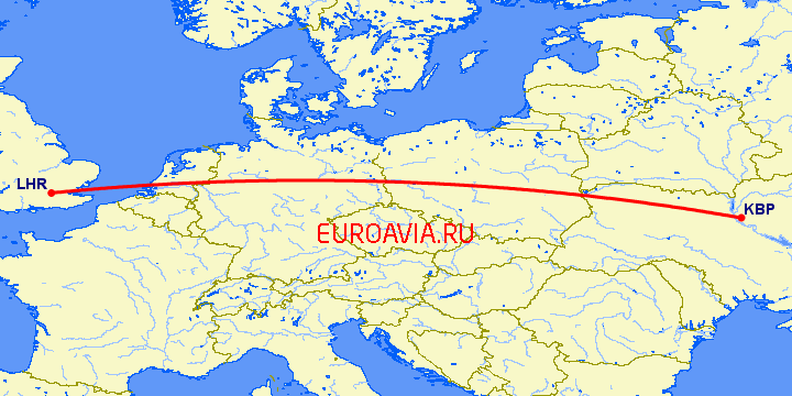 перелет Киев — Лондон на карте