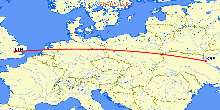 перелет Киев — Luton на карте