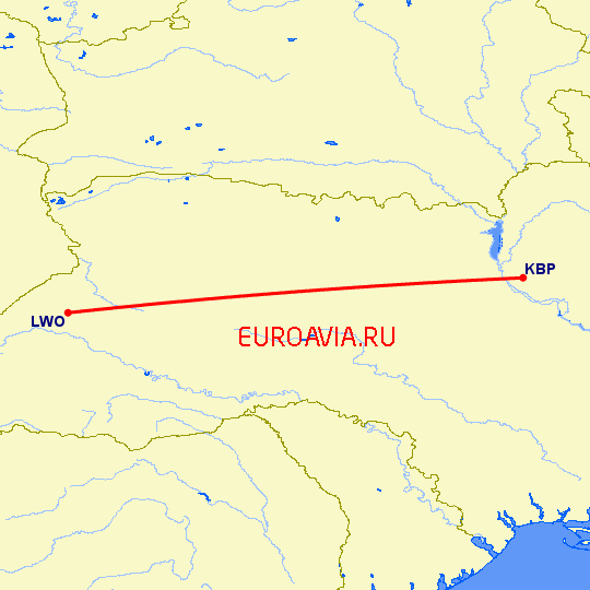 перелет Киев — Львов на карте