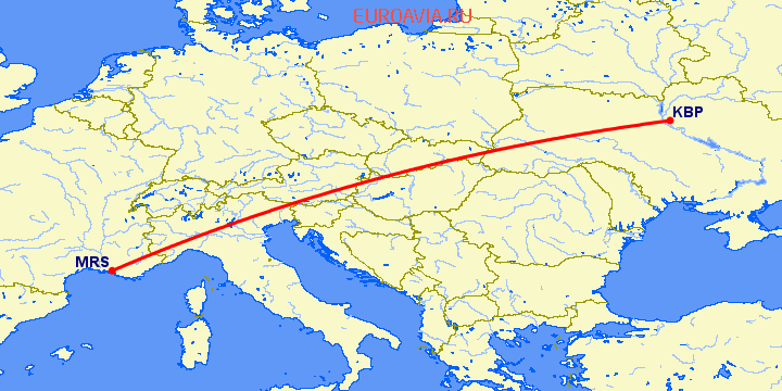 перелет Киев — Марсель на карте