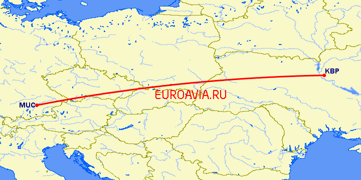 перелет Киев — Мюнхен на карте
