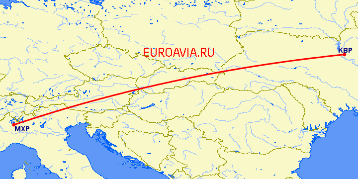перелет Киев — Милан на карте