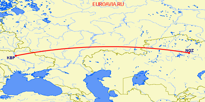 перелет Киев — Нур-Султан на карте
