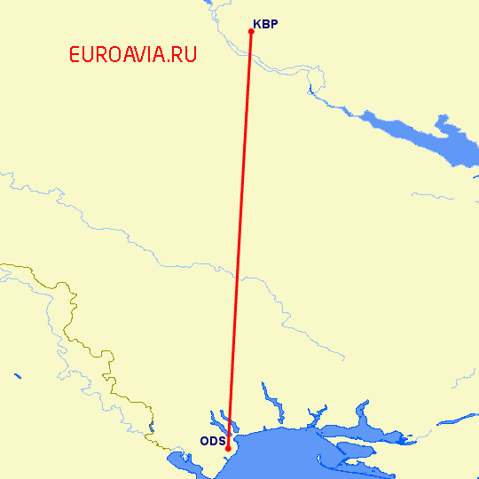 перелет Киев — Одесса на карте