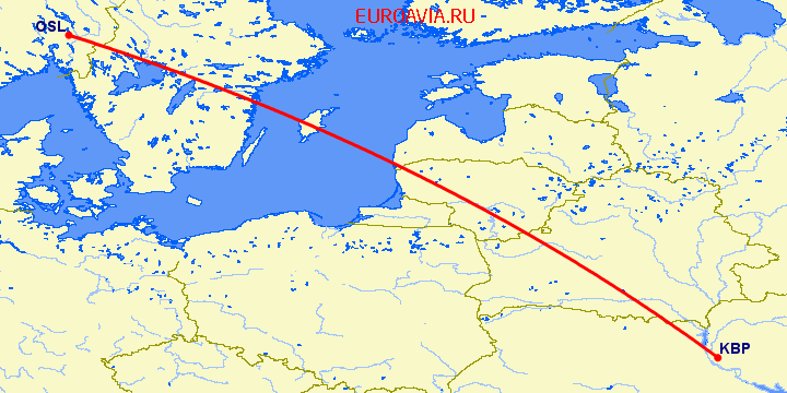 перелет Киев — Осло на карте