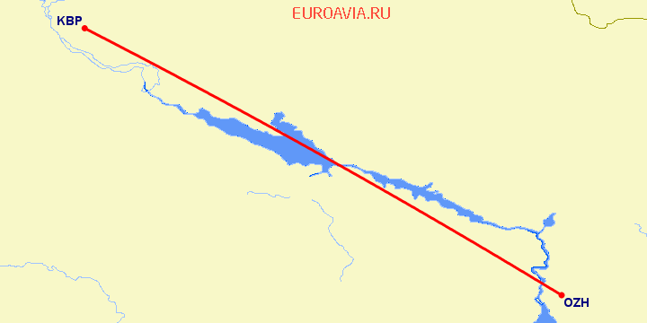 перелет Киев — Запорожье на карте