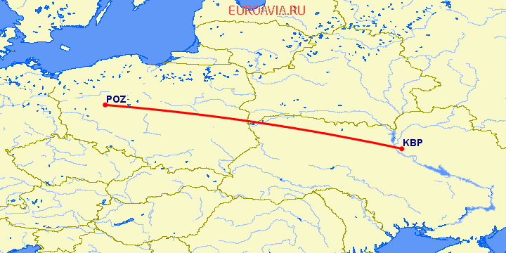 перелет Киев — Познань на карте
