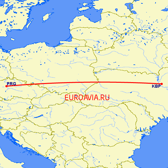 перелет Киев — Прага на карте