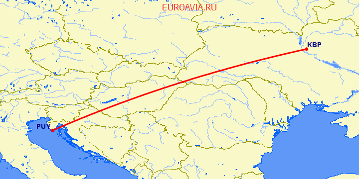 перелет Киев — Пула на карте