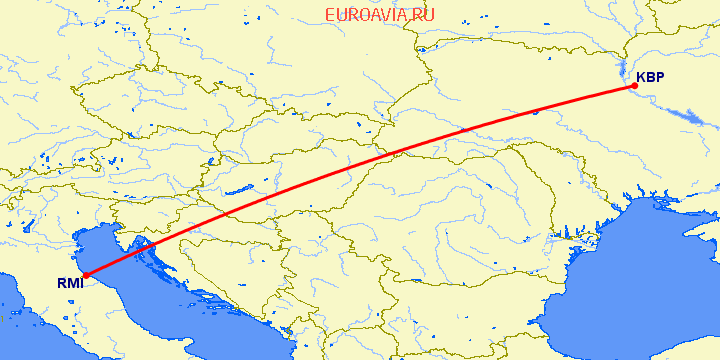 перелет Киев — Римини на карте