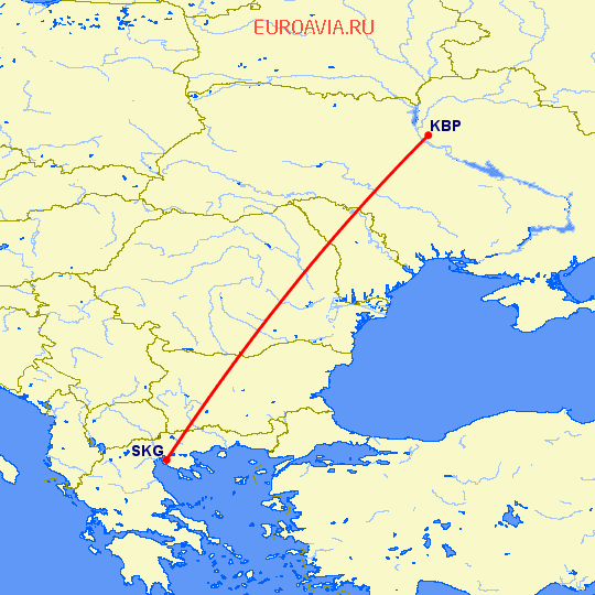 перелет Киев — Салоники на карте