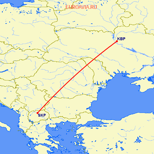 перелет Киев — Скопье на карте