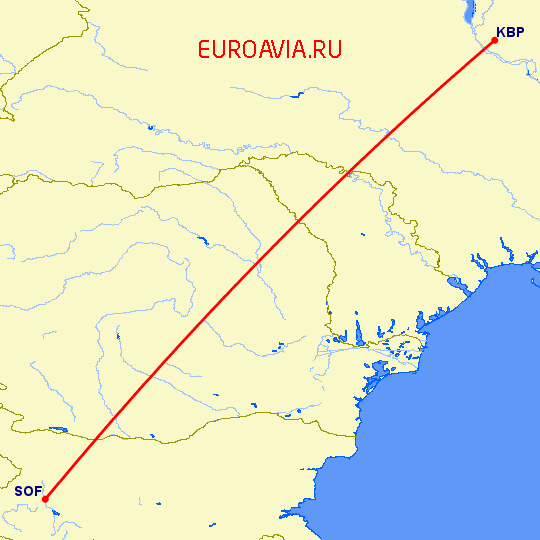 перелет Киев — София на карте