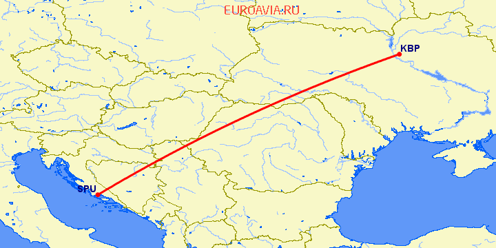 перелет Киев — Сплит на карте