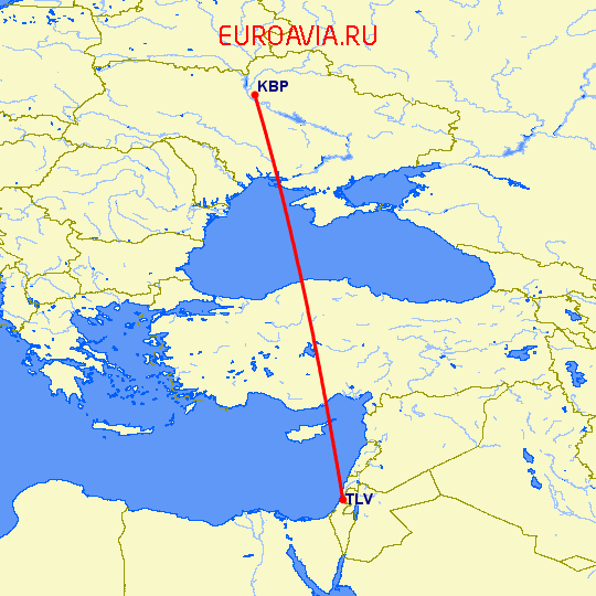 перелет Киев — Тель Авив на карте