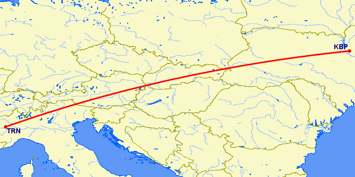 перелет Киев — Турин на карте