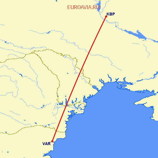перелет Киев — Варна на карте