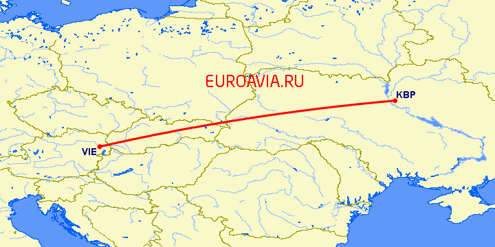 перелет Киев — Вена на карте
