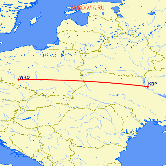 перелет Киев — Вроцлав на карте