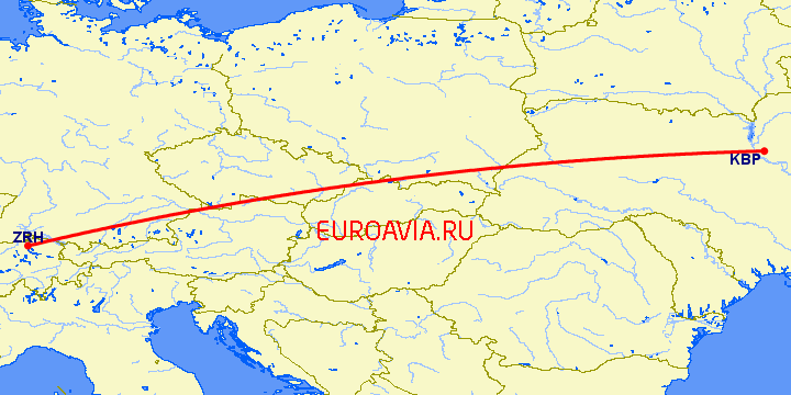 перелет Киев — Цюрих на карте