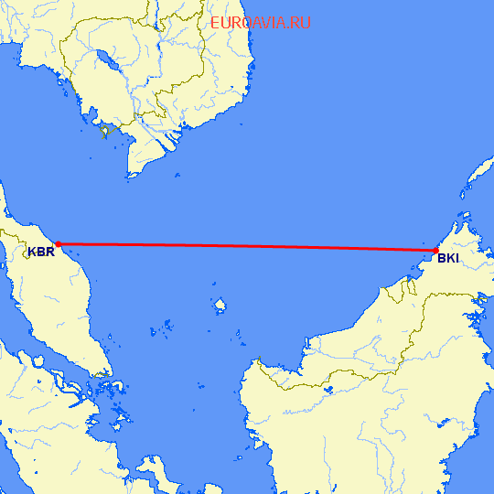 перелет Кота Бару — Kota-Kinabalu на карте