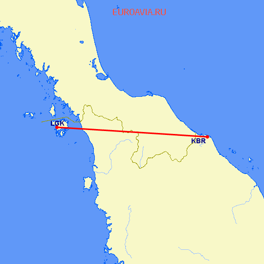 перелет Кота Бару — Лангкави на карте