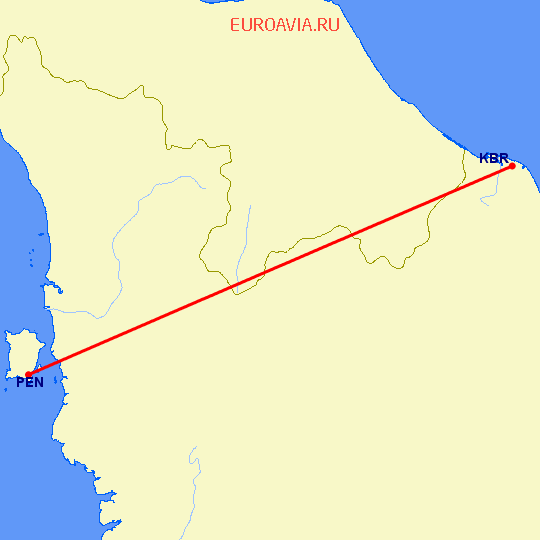 перелет Кота Бару — Пенанг на карте