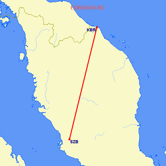 перелет Кота Бару — Куала-Лумпур на карте