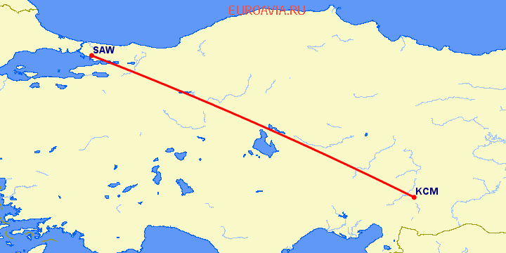 перелет Kahramanmaras — Стамбул на карте