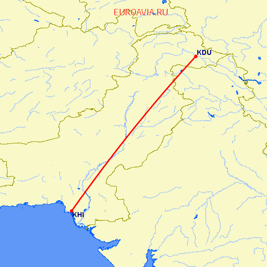 перелет Скарду — Карачи на карте