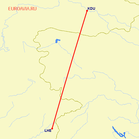 перелет Скарду — Лахор на карте