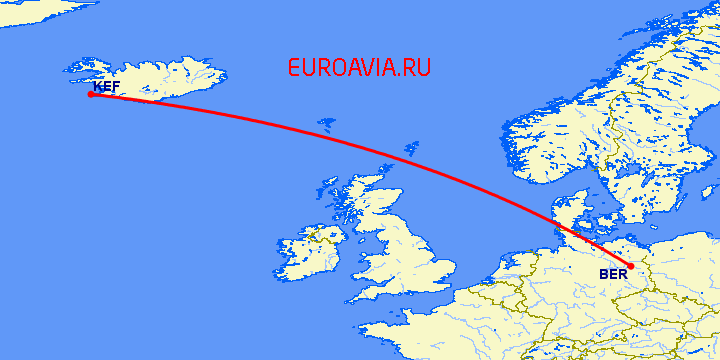 перелет Рейкьявик — Берлин на карте