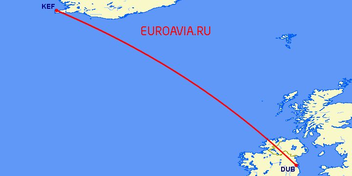 перелет Рейкьявик — Дублин на карте