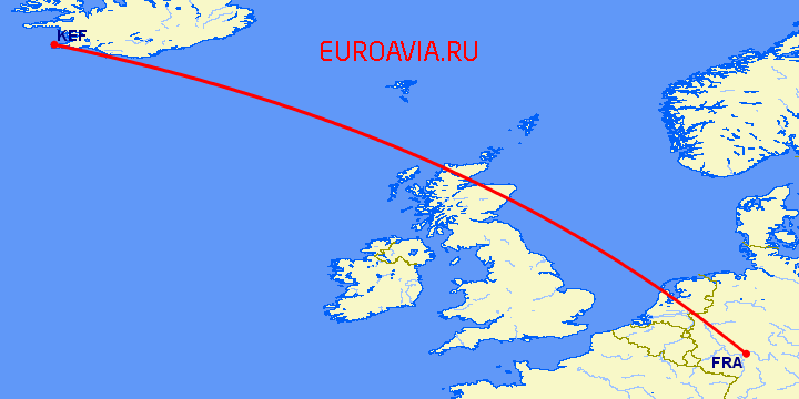 перелет Рейкьявик — Франкфурт на Майне на карте