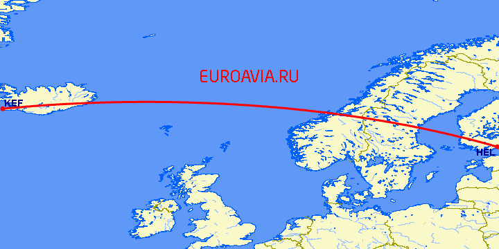 перелет Рейкьявик — Хельсинки на карте