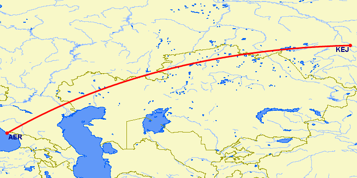 перелет Кемерово — Сочи на карте