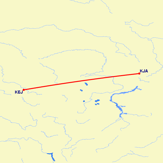 перелет Кемерово — Красноярск на карте