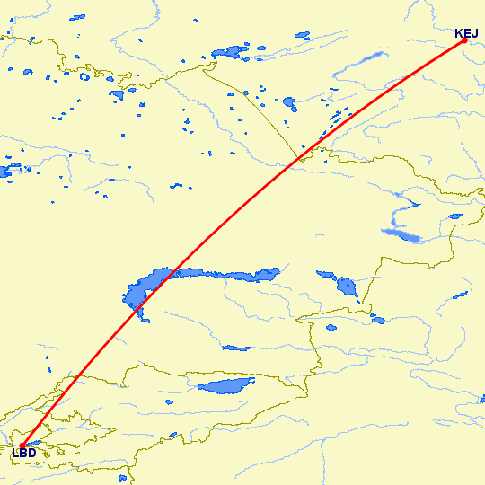 перелет Кемерово — Худжанд на карте